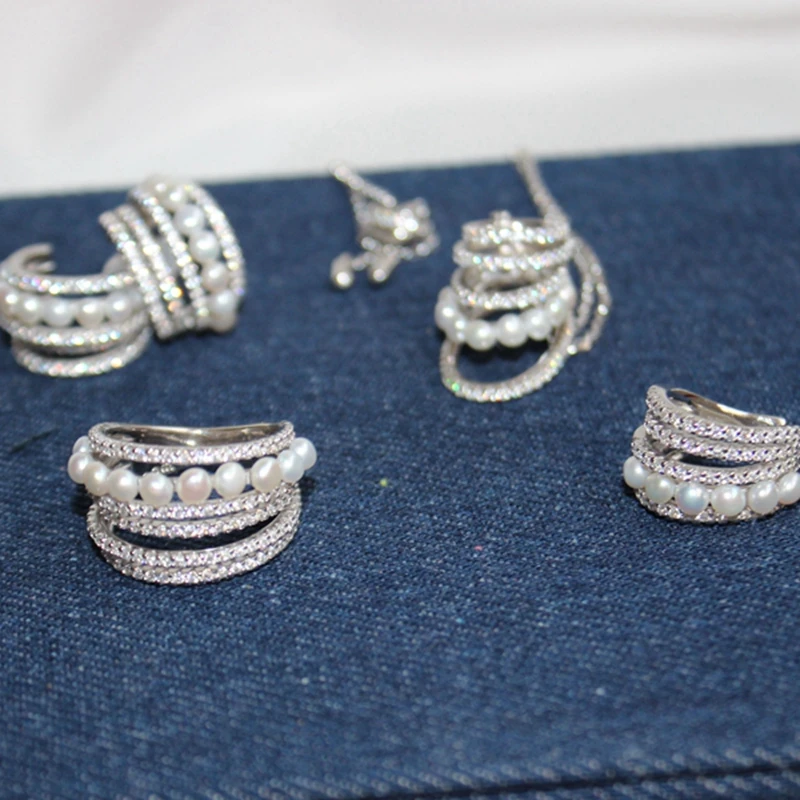 

One 925 Sterling Silver Pearl Cuff Clip Earrings Paved Zirconia Stone Geometric Multicircle Round Clip Ear Women Wedding Jewelry