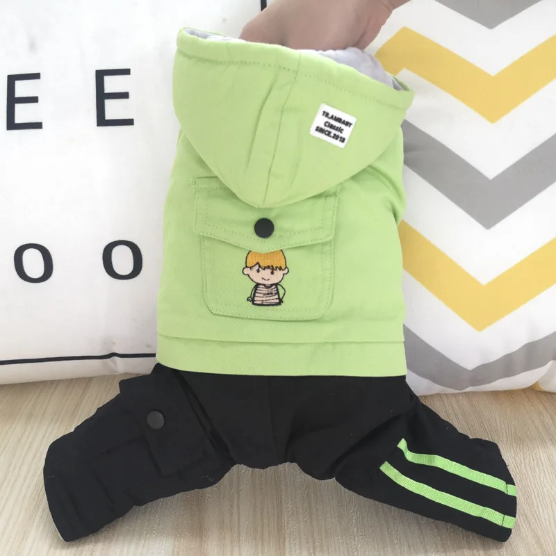 Зимняя хлопковая теплая одежда с подкладкой для собак двухсторонняя зеленая