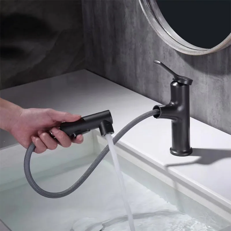 Смеситель для раковины с выдвижным носиком латунный Черный кран умывальника