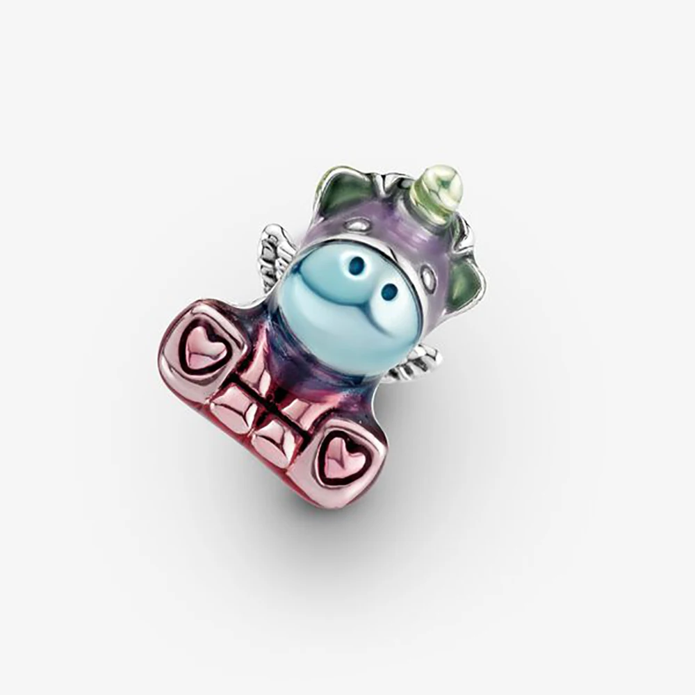 

New 925 Sterling Silver Charm Colourful Rainbow Bruno the Unicorn Beads fit Original Pandora Charms Bracelet Jewelry Making DIY