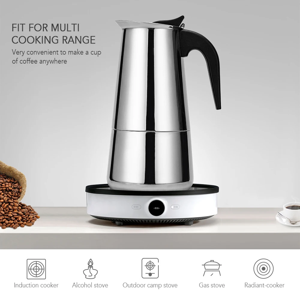 450 мл плита кофейник из нержавеющей стали Эспрессо кофеварка чайник на открытом
