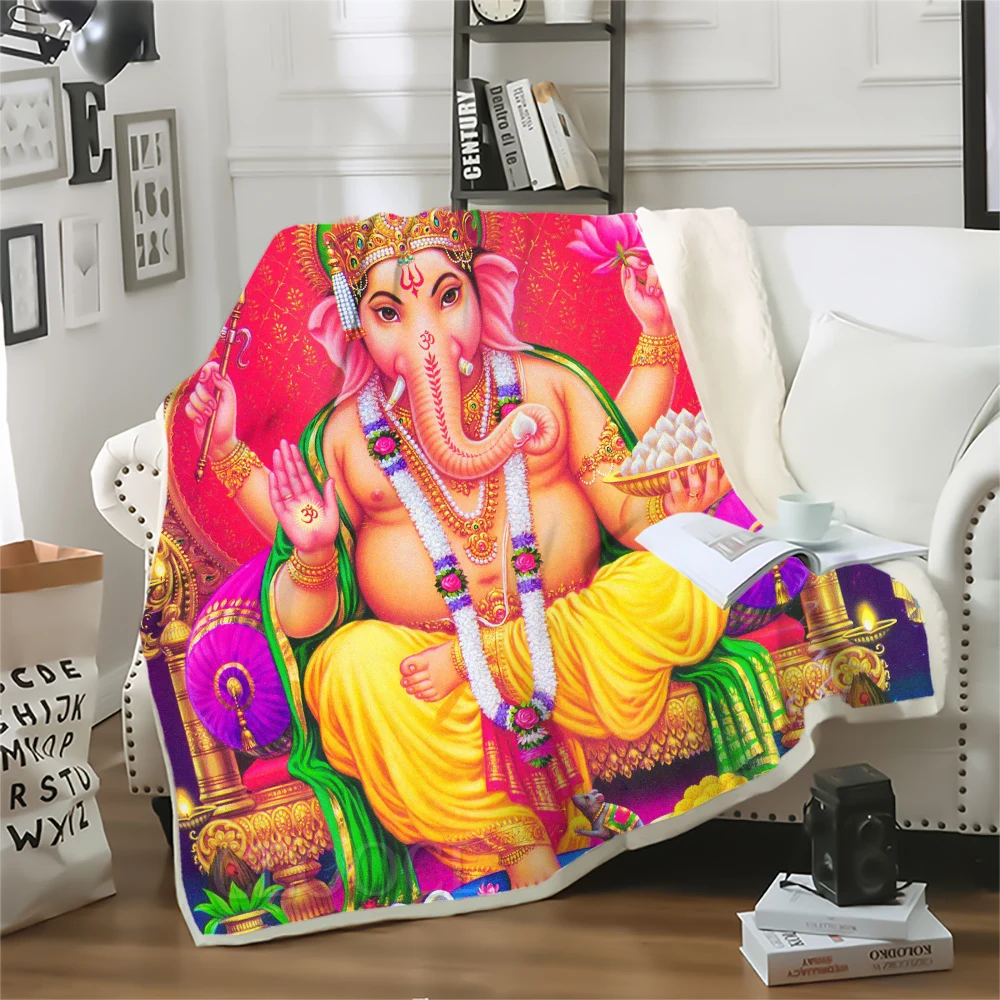 

Thicken Blanket God of Wisdom Ganesha Printed Throw Blankets for Beds Plush Fluffy Teenager Home Decoration Beddings Adult Quilt