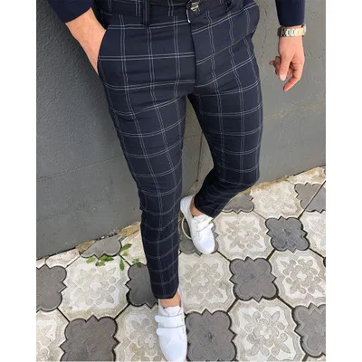 Плед социальной Slim Fit Брюки мужские повседневные штаны на молнии до середины
