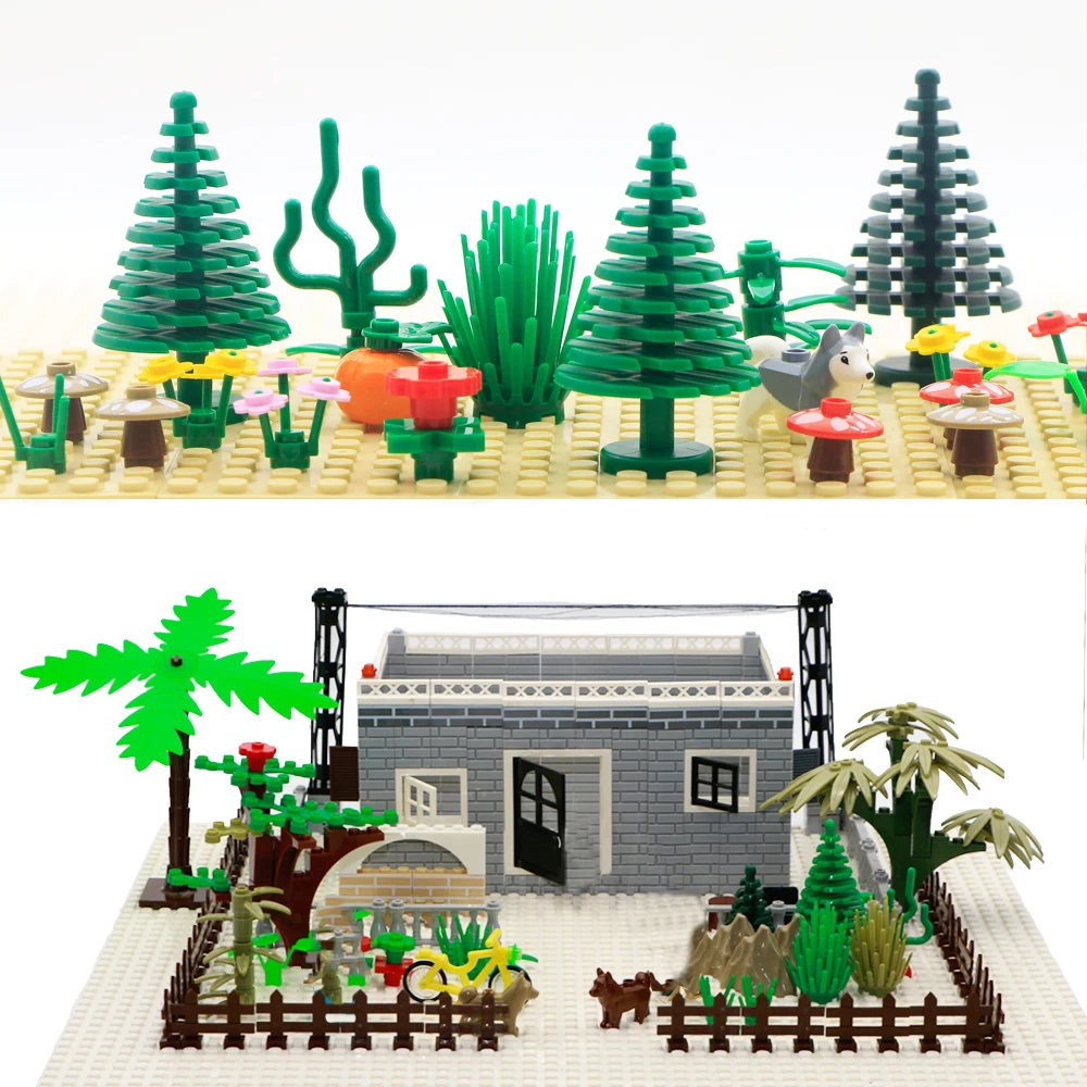 

City Accessory Building Blocks Military Green Bush Flower Grass Tree Leaves Plants House Toy Classic Bricks Figure Friends Parts