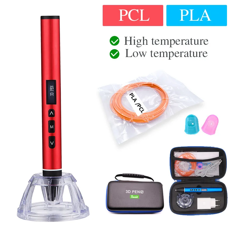 only red USB 3D Ручка 3D ручка для печати и 50 м pla нити 5 м x10 цветов лучший рождественский подарок - Цвет: only red