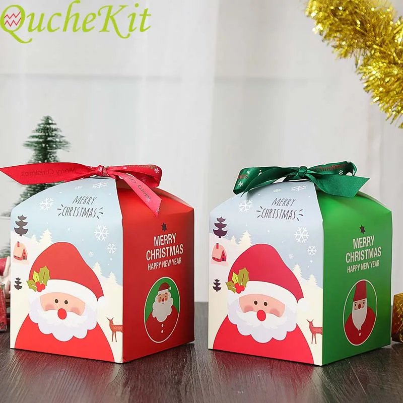 

6pcs 2019 Merry Christmas Gift Box Santa Claus Print Candy Box Christmas Eve Apple Packaging Box Party Chocolate Cookies Biscuit