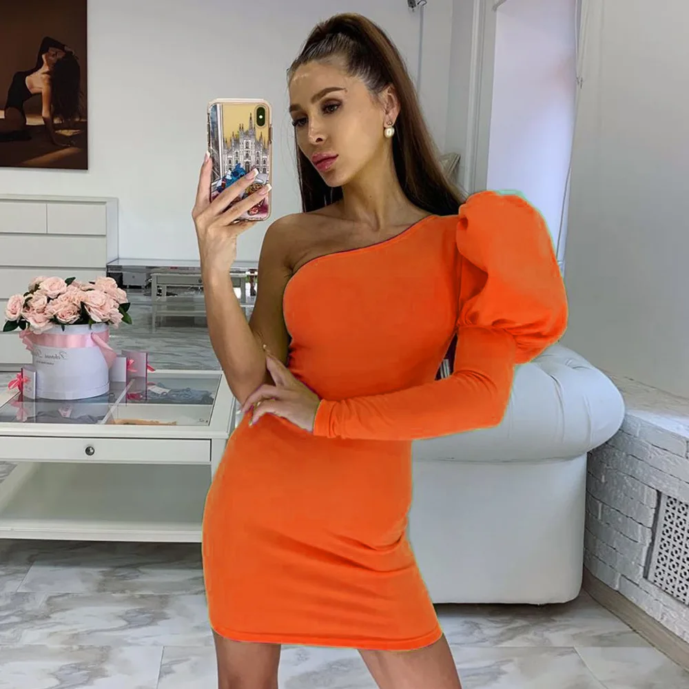Одно плечо женское платье зима Bodycon Утягивающее облегающее мини элегантное