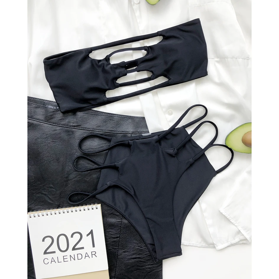

Sexy Bandeau Bikini 2021 Women's Swimwear Bikini Set Swimwear Female Hollow Out Swimming for Bathing Suit maillot de bain femme