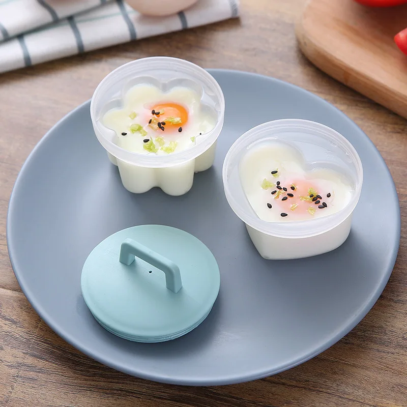 

4 Pcs/Set Cute Egg Boiler Plastic Egg Poacher Set Kitchen Egg Cooker Tools Egg Mold Form with Lid Brush Pancake Maker