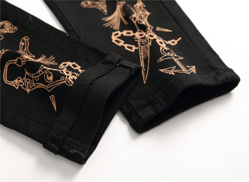 Уличная одежда джинсовые брюки мужские Модные джинсы с принтом эластичные узкие