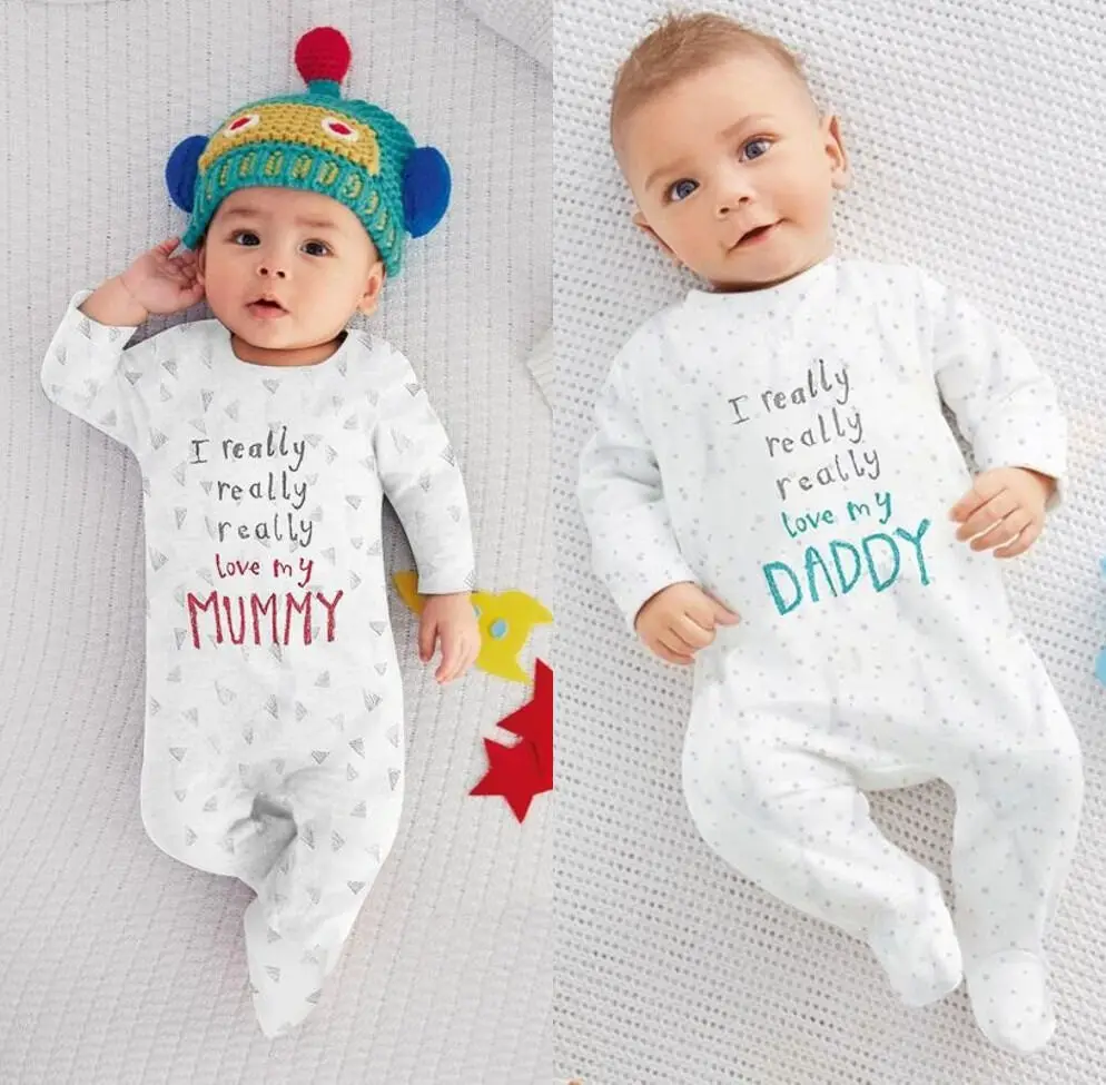 Джемперы для новорожденных с надписью I love Mum Dad Хлопковые пижамы мальчиков и
