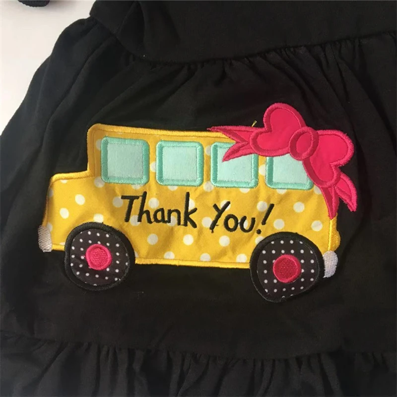 2020 Новое поступление Back to School школьный автобус с вышивкой для маленьких девочек