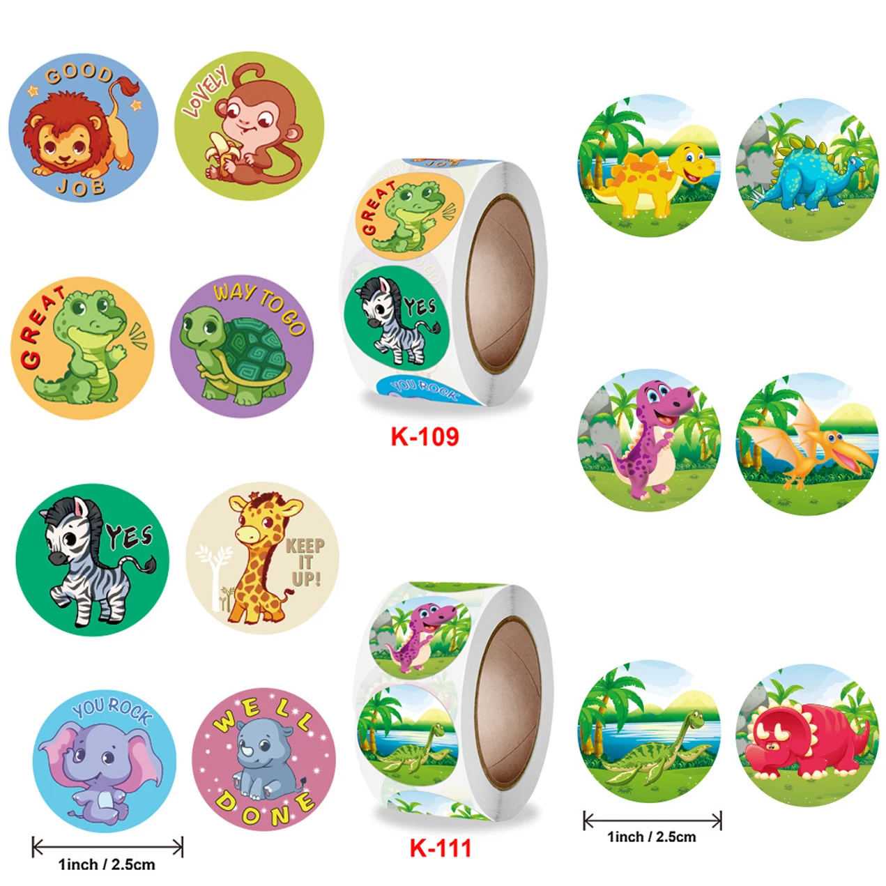 

500 шт./рулон, наклейки с животными