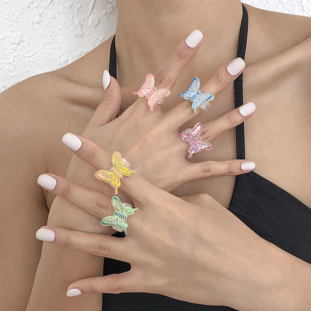 

Lalynnly Summer Female Sweet Resin Candy Color Flower Butterfly Pattern Ring For Women Girls Cute Wholesale Party Gifts R0506