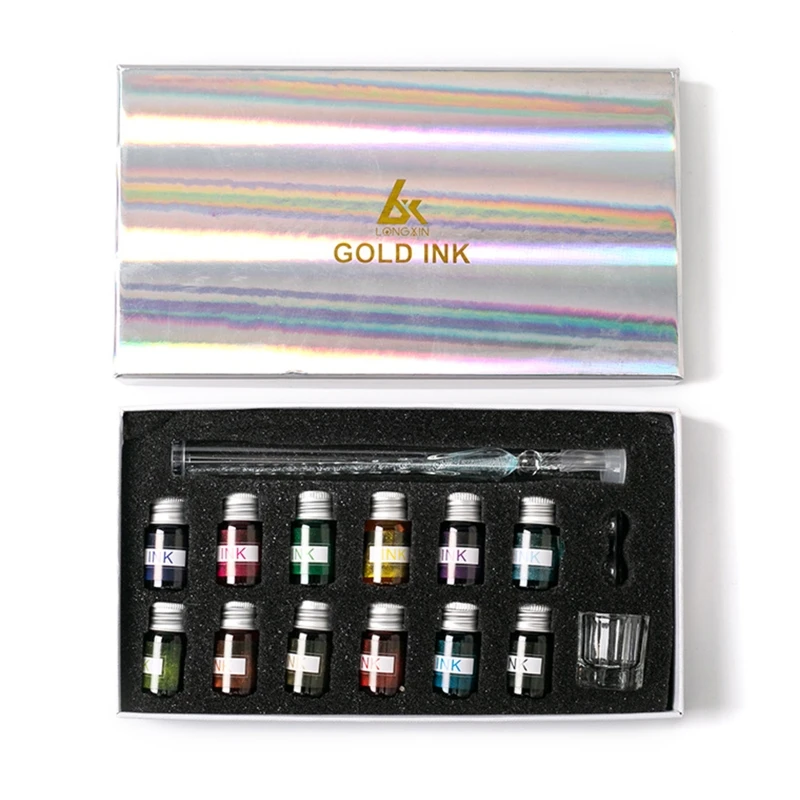 

Crystal Starry Sky Glass Ink Pen Glass Dip Pen For Writing Fountain Pen Set Gift 20CB