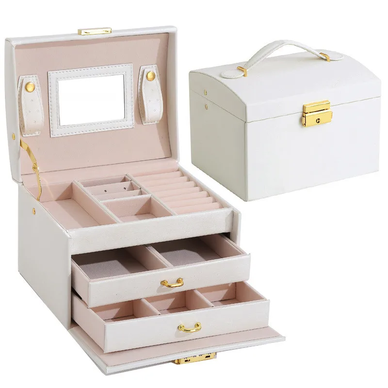 

2021 Stud Jewelry Organizer Portable Necklace Earrings Rings Jewelry Box Packaging PU Leather Storage Makeup Organizador Boxes