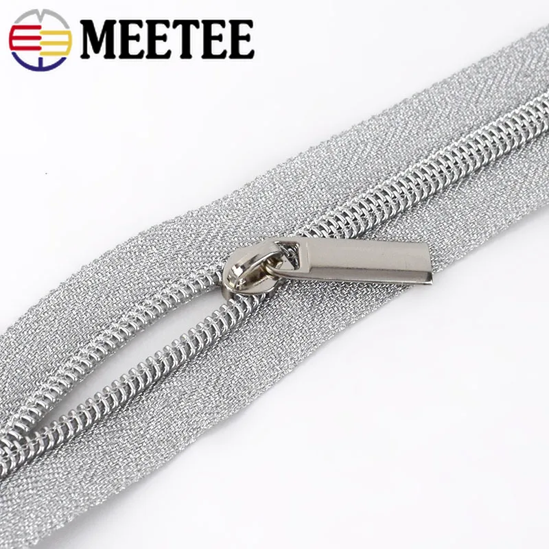 

8Meters Gold Silver 3# 5# Open-End Nylon Zipper For Sewing DIY Zip Sports Coat Clothes Zippers Garment Accessories