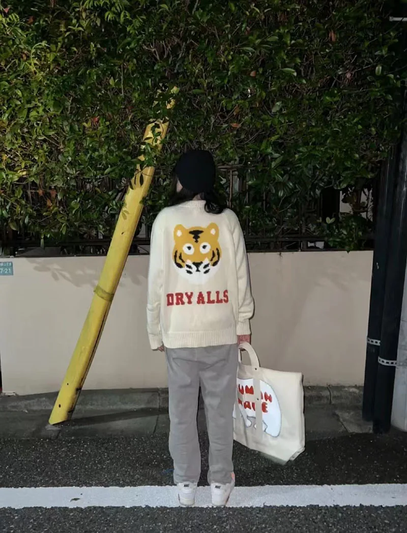 Свитер ручной работы с принтом головы тигра в японском стиле для мужчин и женщин