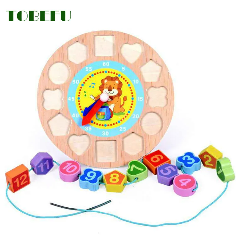 Деревянные игрушки красочные цифровые геометрические когнитивные часы с 12