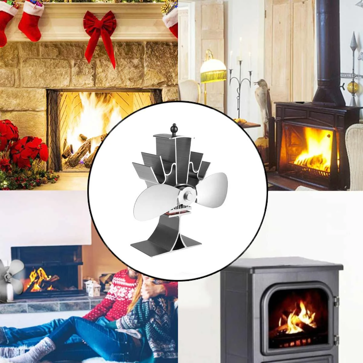 

4 Blades Fireplace Fan Wood Burning Real Hot Power Fireplace Small Fan Energy Saving Thermal Power Fireplace Fan