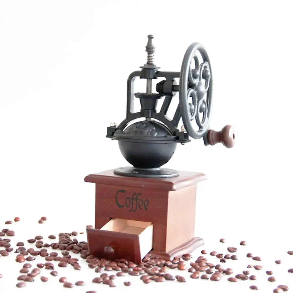 

Manual Wooden Coffee Grinder Kitchen Retro Style Coffee Bean Mill Grinding Ferris Wheel Design Vintage Coffee Maker Bar Tools