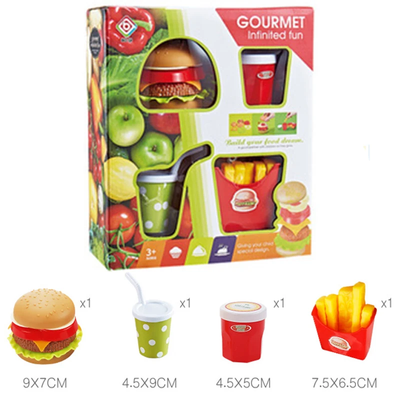 Burger Combo Пластиковая кухонная утварь для игры в дом, инструменты для игр, кухонный набор для детей, для девочек, вечерние сувениры для детей, подарок на день рождения - Цвет: Burger Combo