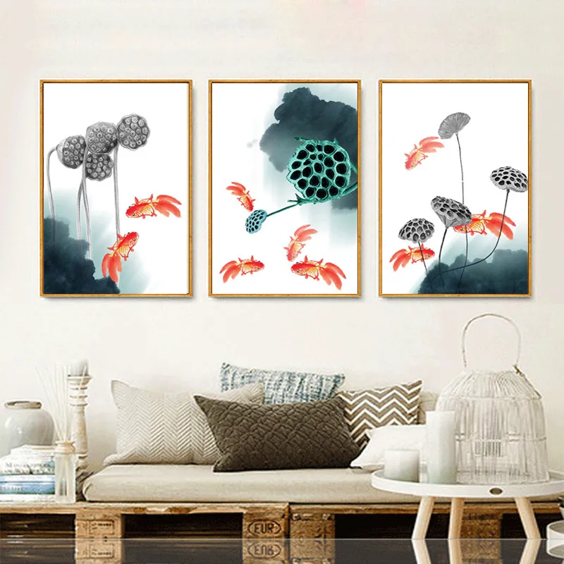 

Painting Animal Goldfish Lotus Leaf Lotus Root Poster Hd Printing Home Decoration Canvas Painting Bedroom Living Room Wall Decor