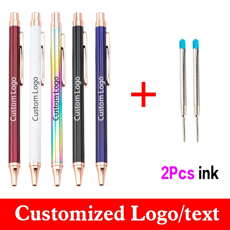 

1+2pcs/set Metal Ballpoint Pen Business Signature Gift Pen Get 2 Ink Office Supplies Custom Logo Student Stationery Wholesale
