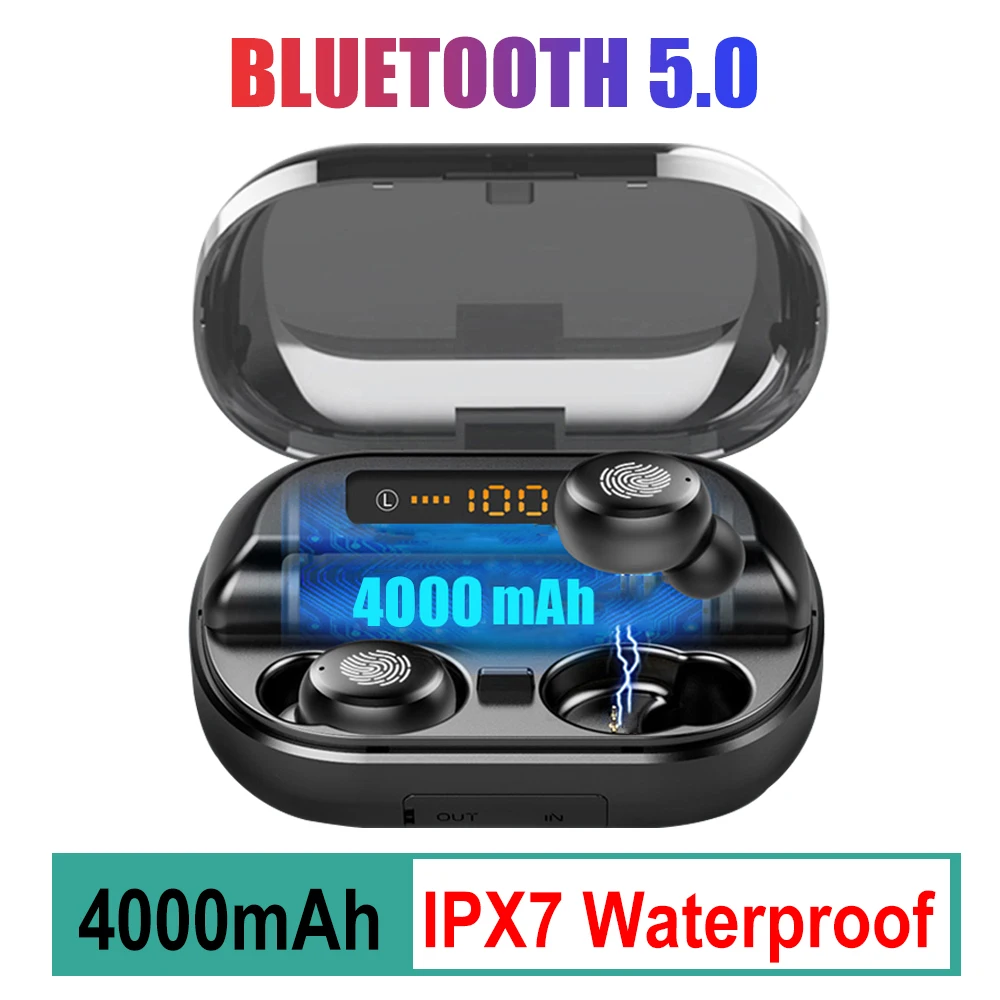 TWS V11 Bluetooth 5,0 наушники светодиодный дисплей Беспроводные спортивные наушники 9D стерео IPX7 водонепроницаемые наушники с 4000 мАч charing чехол