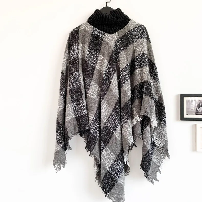 

Women Turtleneck 130*130cm Sweater Poncho Knitting Capes Cloak Femme Sweater Irregular Hem Tassels Coat Loose Knitted Pullovers