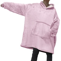 winter oversized hoodies women fleece warm tv blanket with sleeves pocket flannel plush thick sherpa giant hoody long pajamas
