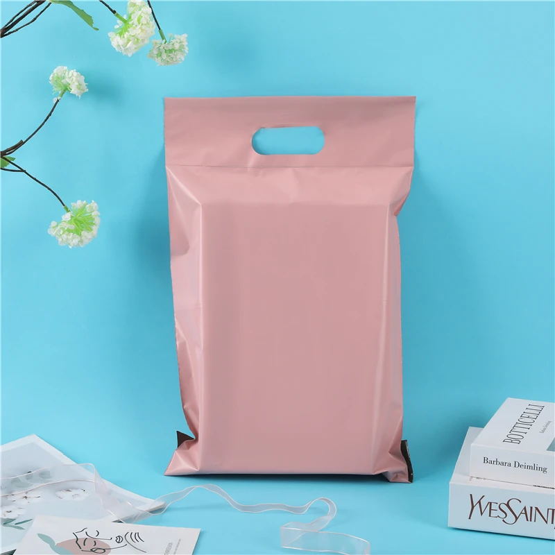 

50Pcs/Pack Mailing Courier Packing Poly Bag Inside black Outside Pink Handle Bag Opaque Waterproof Bags 14 Wires Envelope Postal