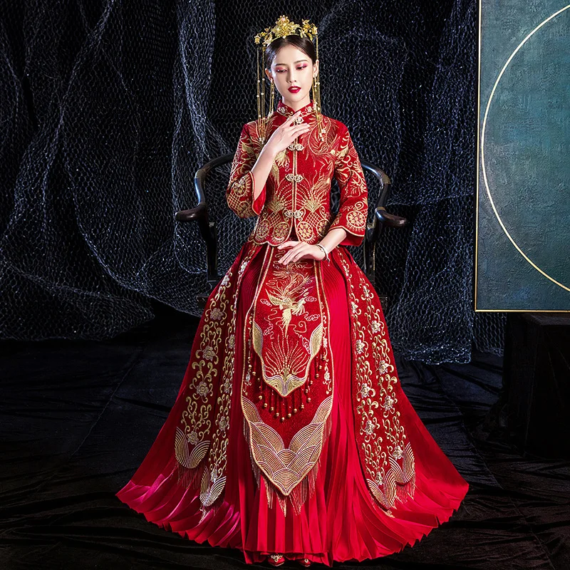 Традиционное китайское свадебное платье с вышивкой Cheongsam Qipao платья в стиле ретро