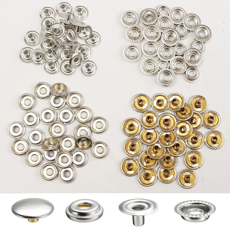

200pcs Stainless Steel Socket Fastener Snap Press Stud Button Kit Sewing Leather Craft Push Silver Buttons Craft Sewing Accesso