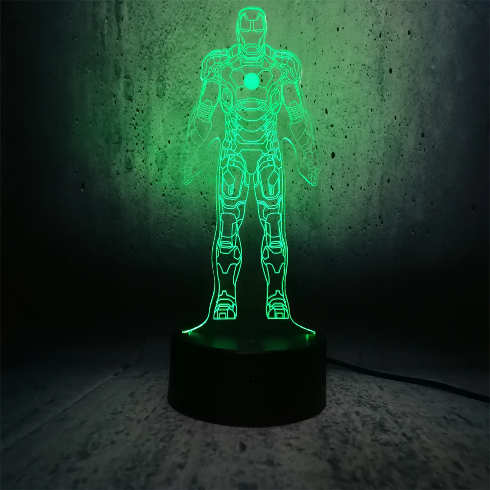 Железный человек 7 цветов USB сенсорный 3D светодиодный Настольный светильник