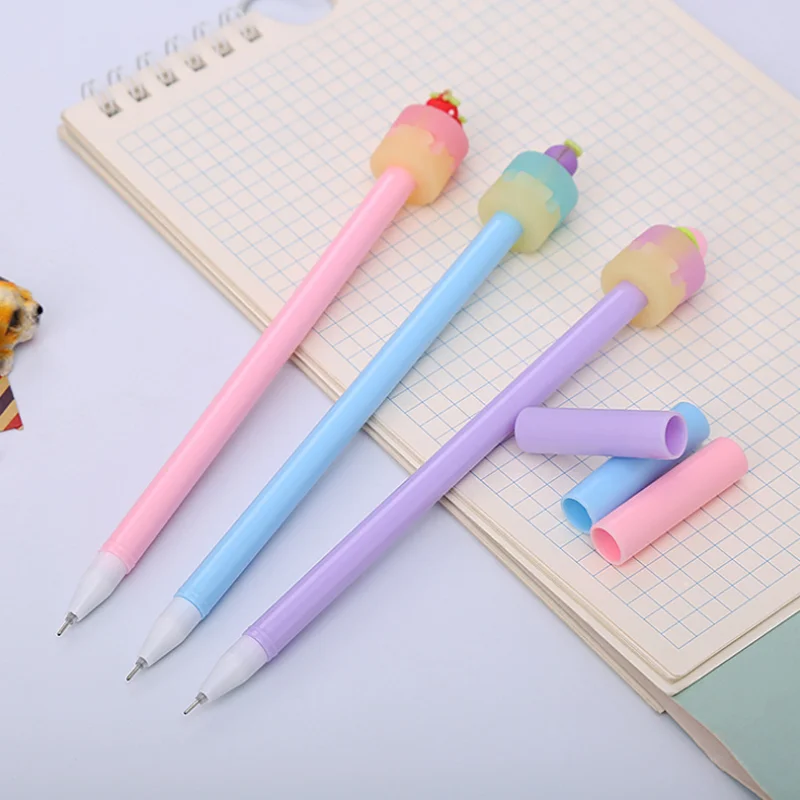 

3pc Kawaii Cake Gel Pen Cartoons Black Signature Water Pen Accessories Office School Supplies Korean Stationery