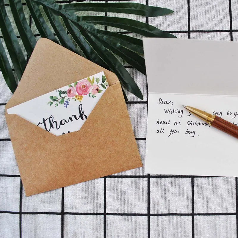 

8Pcs Thank You Retro Greeting Card Kraft Paper Envelopes Seal Sticker Wedding Party Brown Envelope Sticker Set Craft Paper Bags