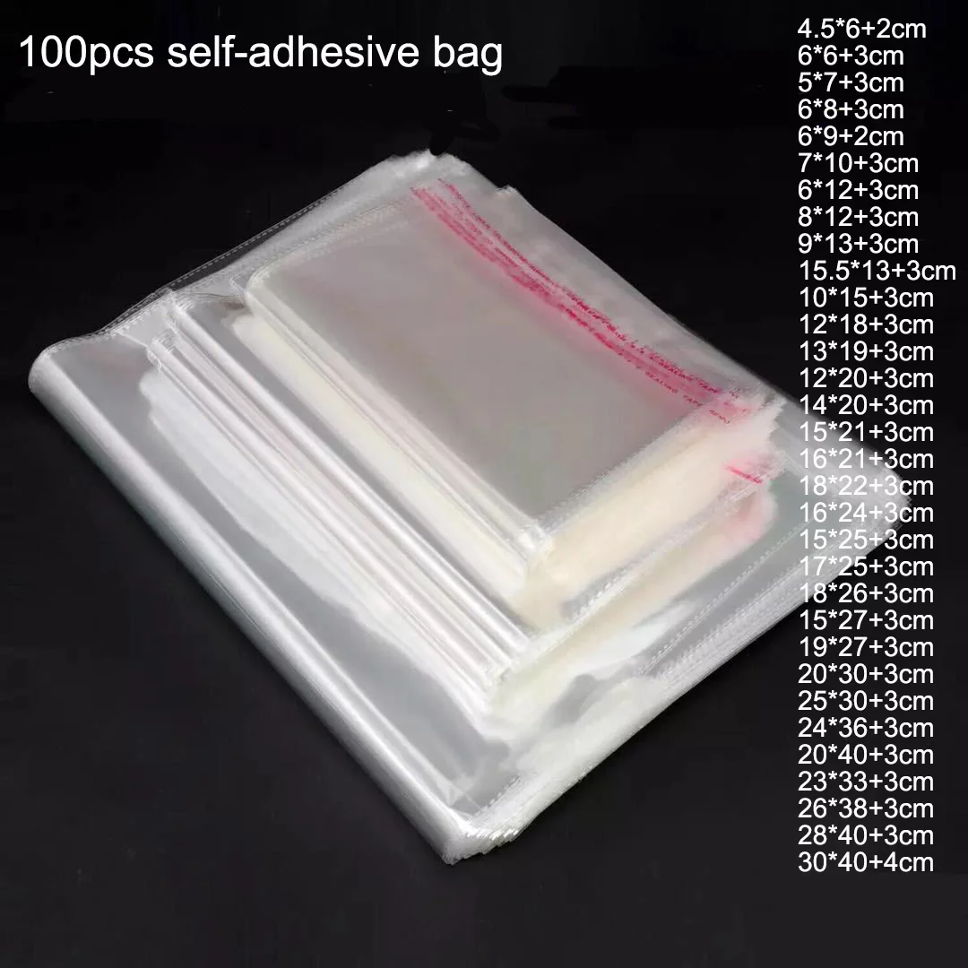 100 шт. толстые прозрачные самоклеящиеся виолончели полиэтиленовые пакеты