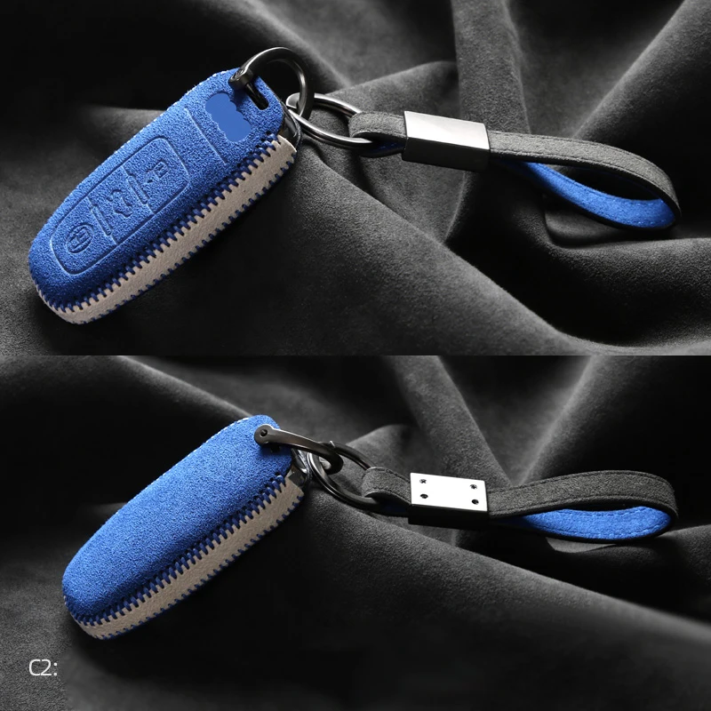 

Quality Turn Fur Suede Car Key Case Cover Fob Chain Remote Protector Shell Suitable For AUDI A4 B8 A5 B8 A6 C7 A8 4H8 4HL Q5 8RB