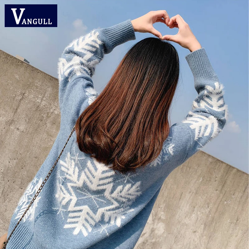 Женский Рождественский свитер Vangull красный вязаный пуловер с полуводолазкой и