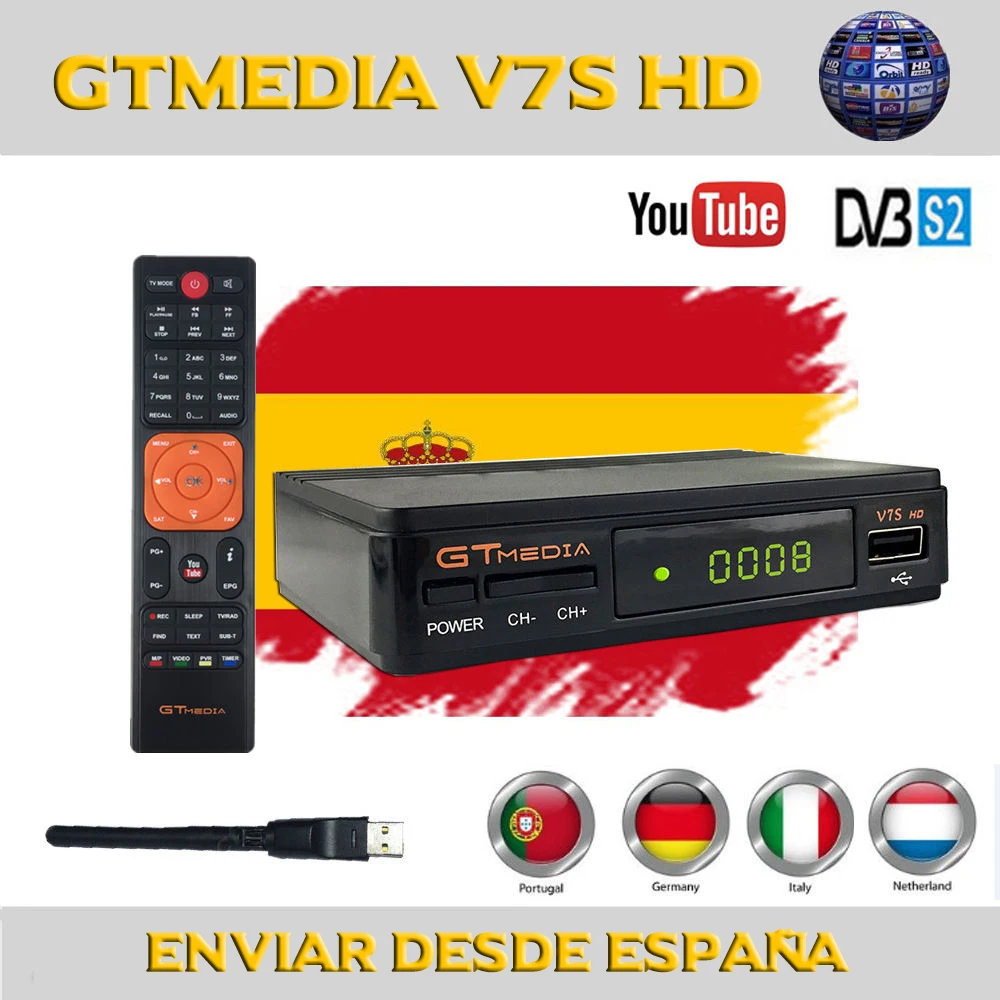 Горячая Распродажа GTMEDIA V7S HD DVB-S2 рецептор Европа Cline на 1 год Испания Германия включает wifi Freesat V7