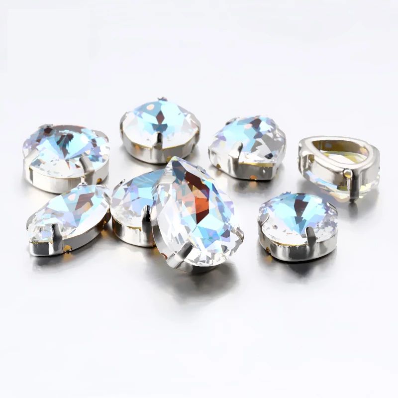 Блестящие прозрачные стразы в виде капли с медными когтями круглые Rivoli полые