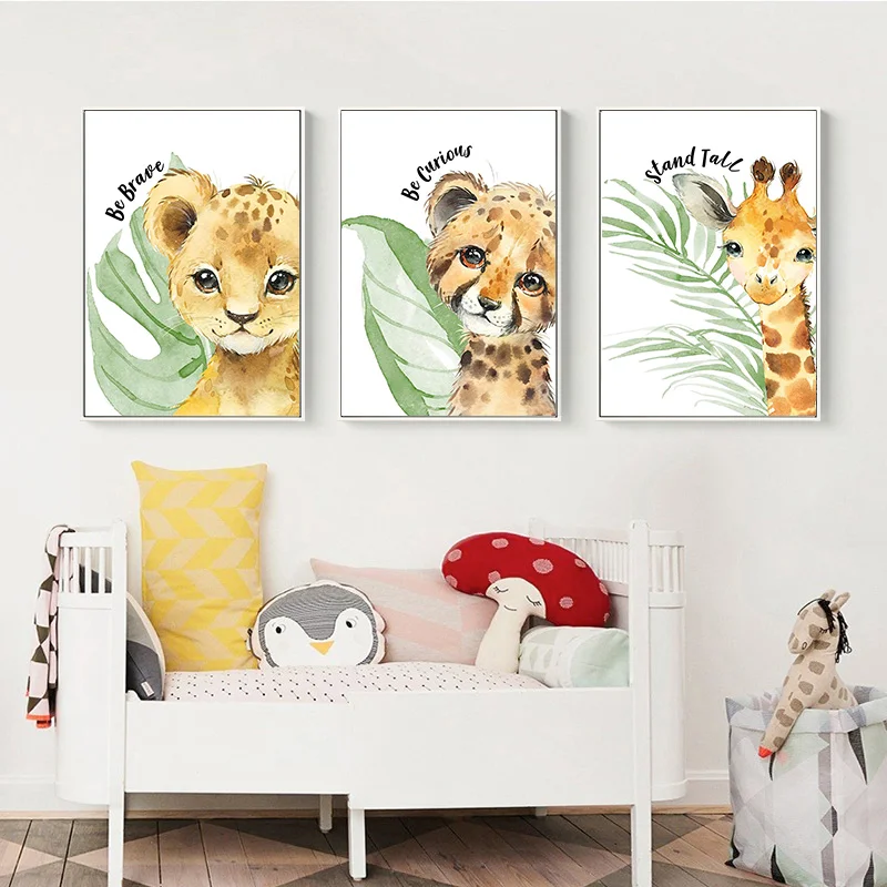 Милые акварельные диких животных Печать холст плакат для росписи Гостиная