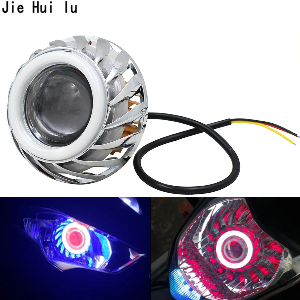 Car Motorbike Motorcycle Head 30W LED Angel Eyes Headlight Lens High/Low Beam Mini Projector Demon Eyes DRL Lamp Retrofit