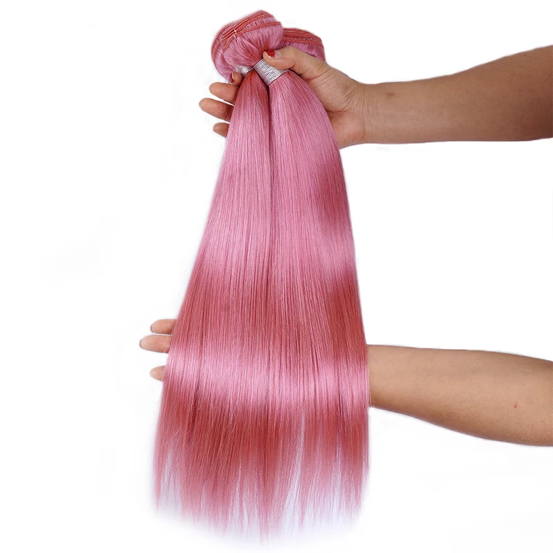 Предварительно окрашенные розовые прямые волосы пряди с закрытием бразильские