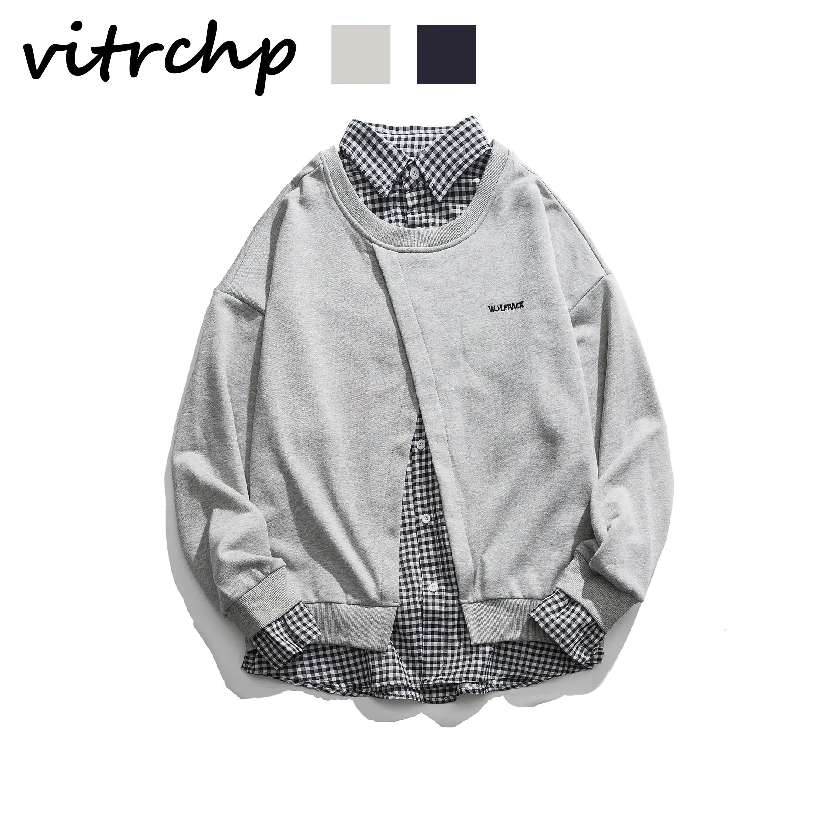 

2021 VITRCHP Men Harajuku Sweater Shirt For Male And Women Couples Korean Version Casual Streetwear Long Sleeve Vintage Fashion