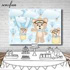 Голубой тематический фон Sensfun с воздушными шарами для мальчиков для фотостудии с изображением медведя на день рождения