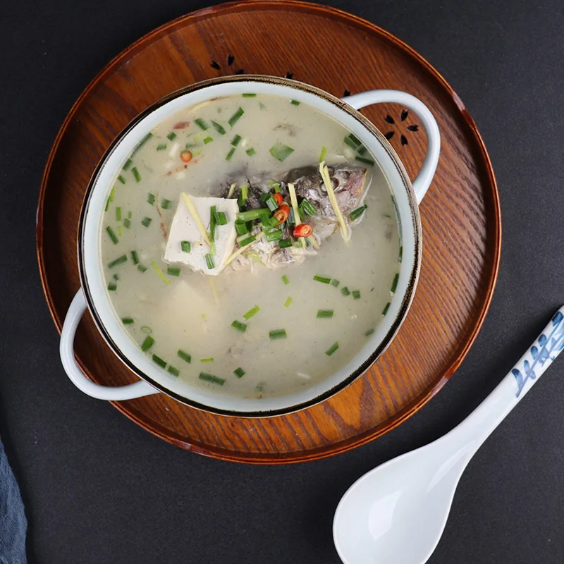 

FANCITY Binaural large soup bowl Japanese hand-painted ceramic household creative tableware large bowl soup bowl large capacity