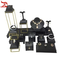 fashion stainless steel jewelry window counter showcase soft black pu necklace ring earring stud display holder stand wholesale