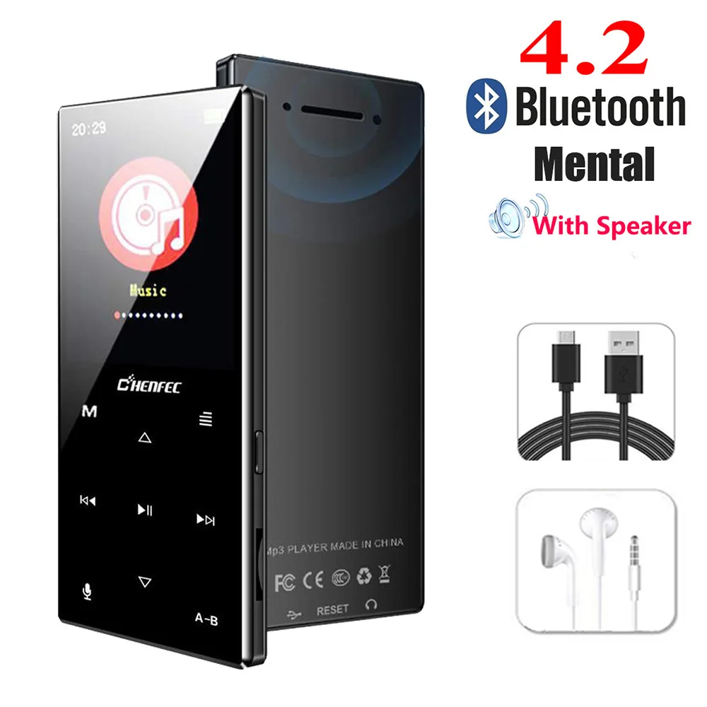 C29-Black mp3-плеер с шагомером, Bluetooth 4,2, встроенный динамик, металлический плейер с fm-радио, поддержка SD карты до 128 ГБ - Цвет: C29-Black